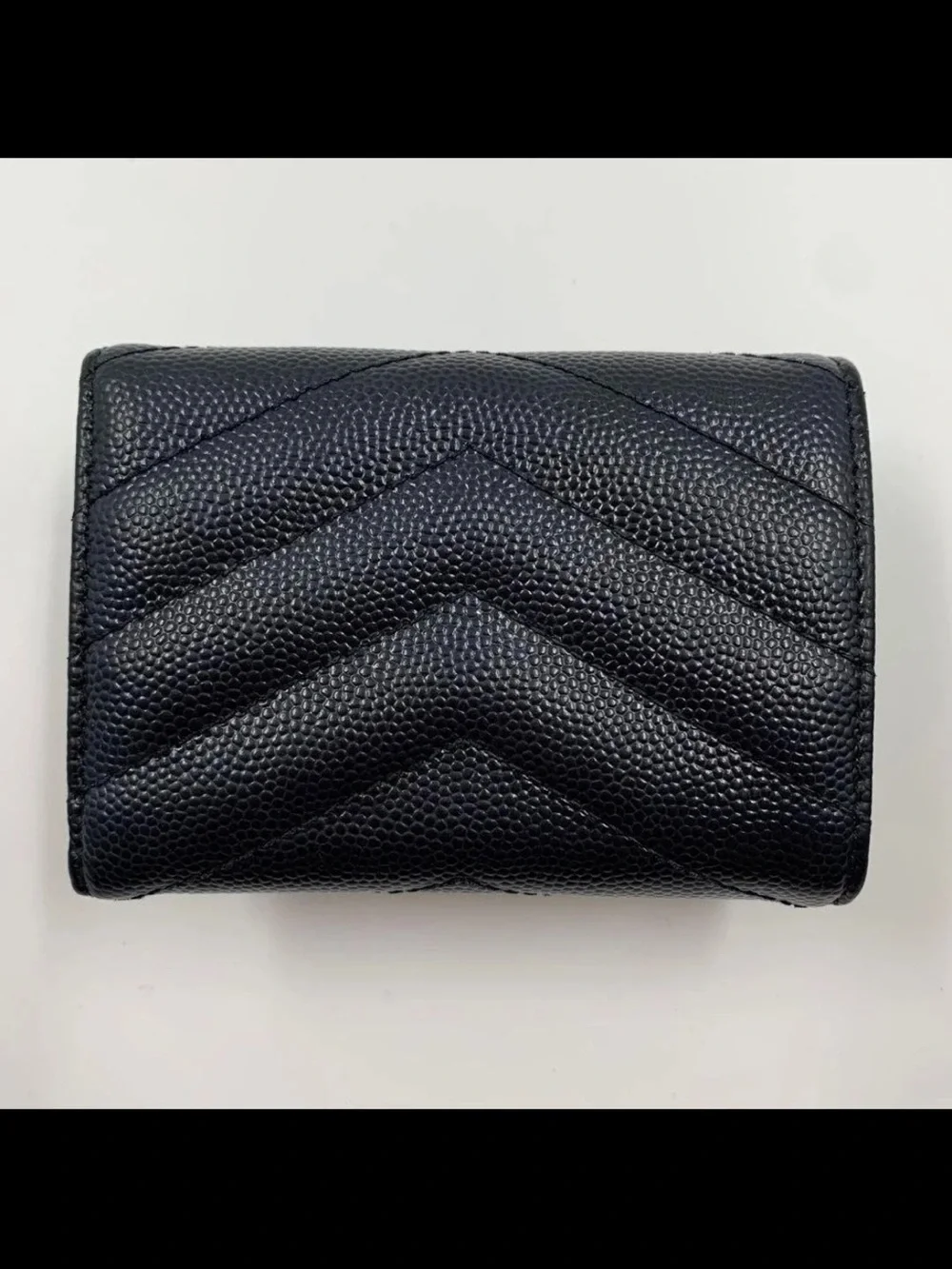Saint Laurent Black Chevron Quilted Leather Card Case with Gold YSL